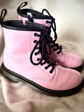 Dr Martens 1460 J Pink Patent Lace Up Combat Boots Girls Youth 3